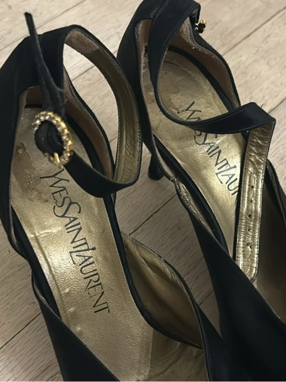 Vintage YSL black satin heels 5.5